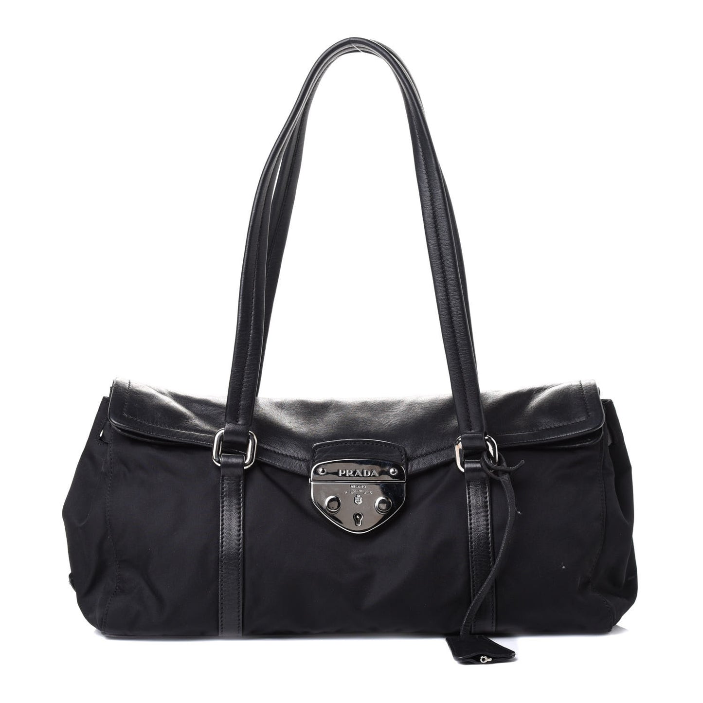 Tessuto Nylon Nappa Foldover Pushlock Satchel Black