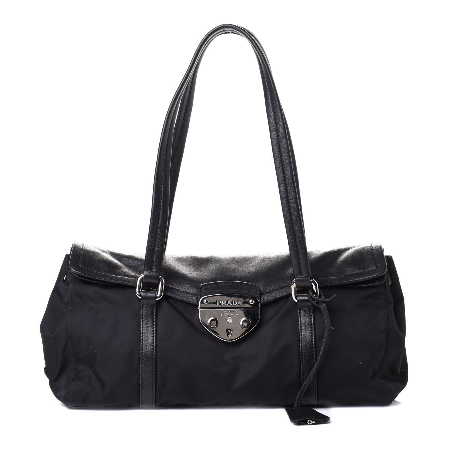 Prada Tessuto Nylon Nappa Foldover Pushlock Satchel Black 1 of 14