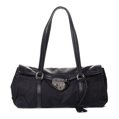 Prada Tessuto Nylon Nappa Foldover Pushlock Satchel Black 1 of 14