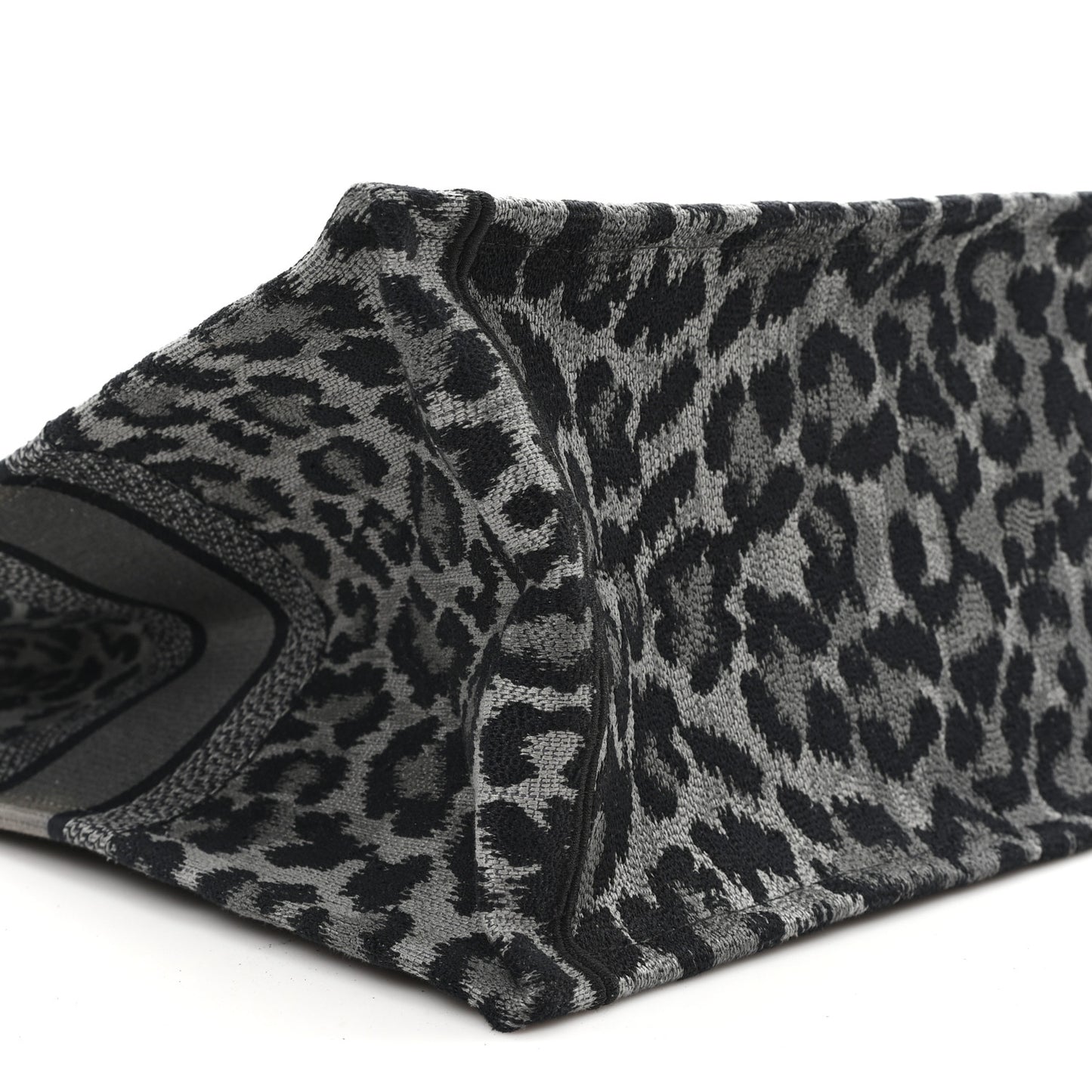 Canvas Mizza Embroidered Large Leopard Book Tote Grey
