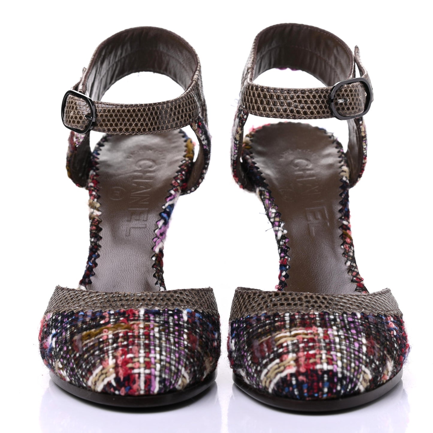 Tweed Lizard CC Slingback Pumps 36.5 Multicolor