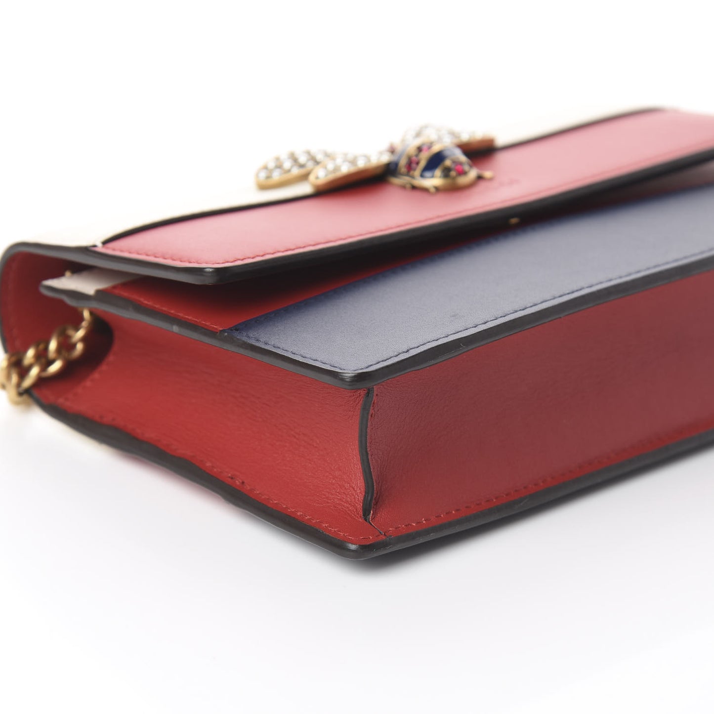 Calfskin Queen Margaret Chain Wallet Blue Agata Hibiscus Red Mystic White