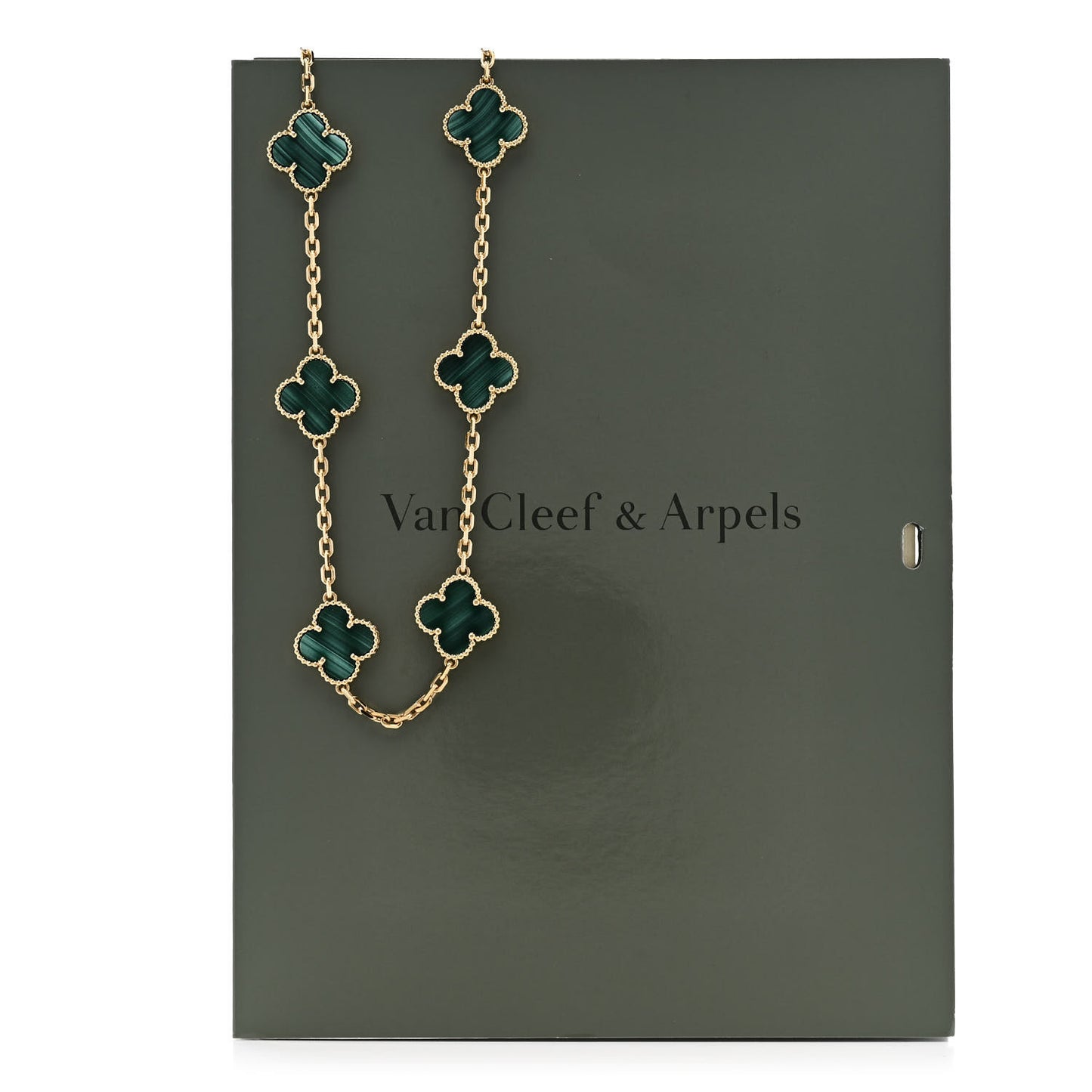 18K Yellow Gold Malachite 10 Motifs Vintage Alhambra Necklace