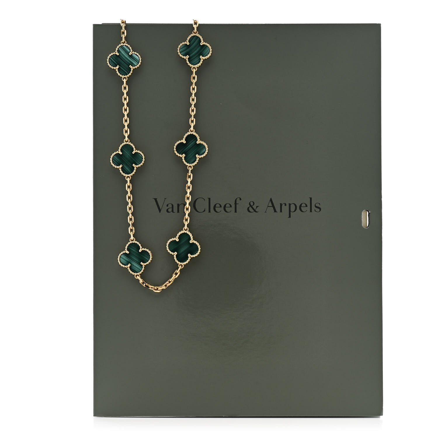 Van Cleef & Arpels 18K Yellow Gold Malachite 10 Motifs Vintage Alhambra Necklace 8 of 8