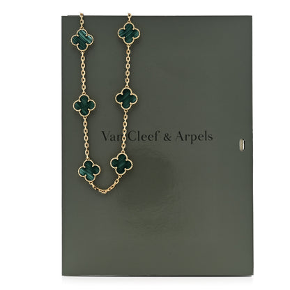 Van Cleef & Arpels 18K Yellow Gold Malachite 10 Motifs Vintage Alhambra Necklace 8 of 8