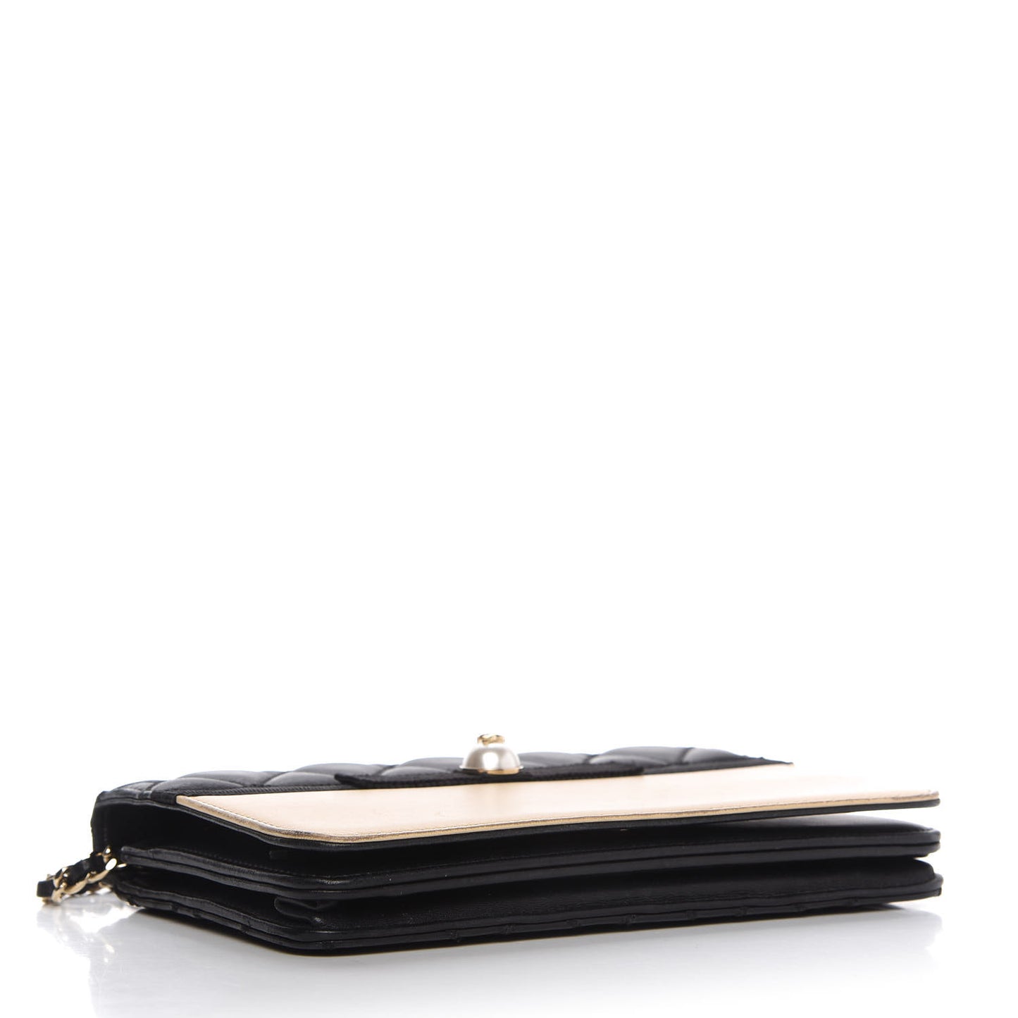 Lambskin Quilted Wallet On Chain WOC Beige Black