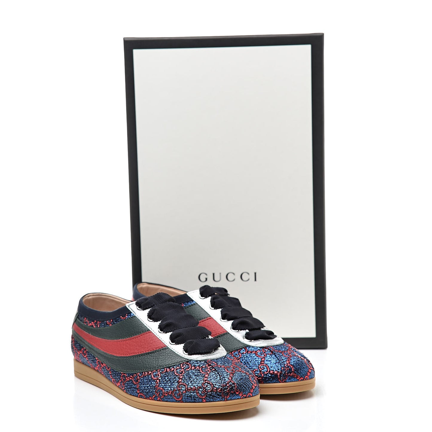 Lurex Calfskin Web GG Monogram Womens Falacer Sneakers 36.5 Iridescent Blue Iridescent Red Silver