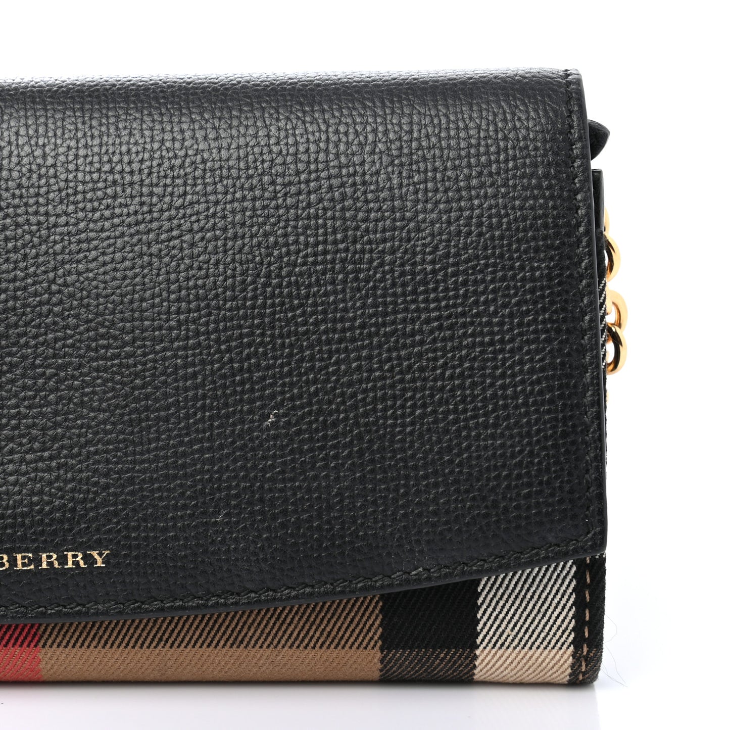 Grainy Calfskin House Check Henley Wallet On Chain Black