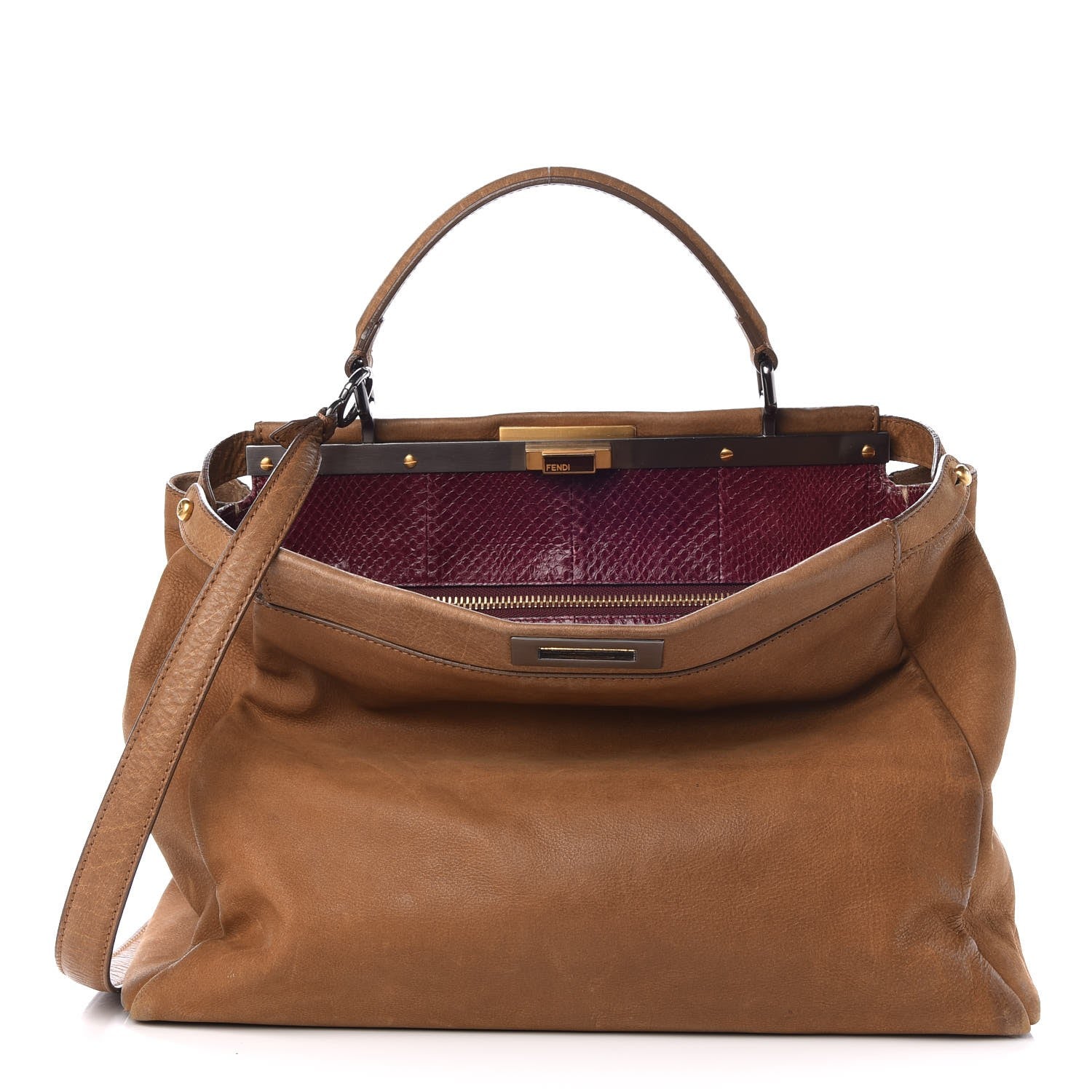 Fendi Nubuck Ayers Large Peekaboo Iconic Satchel Tan 1 of 16