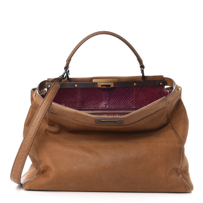 Fendi Nubuck Ayers Large Peekaboo Iconic Satchel Tan 1 of 16