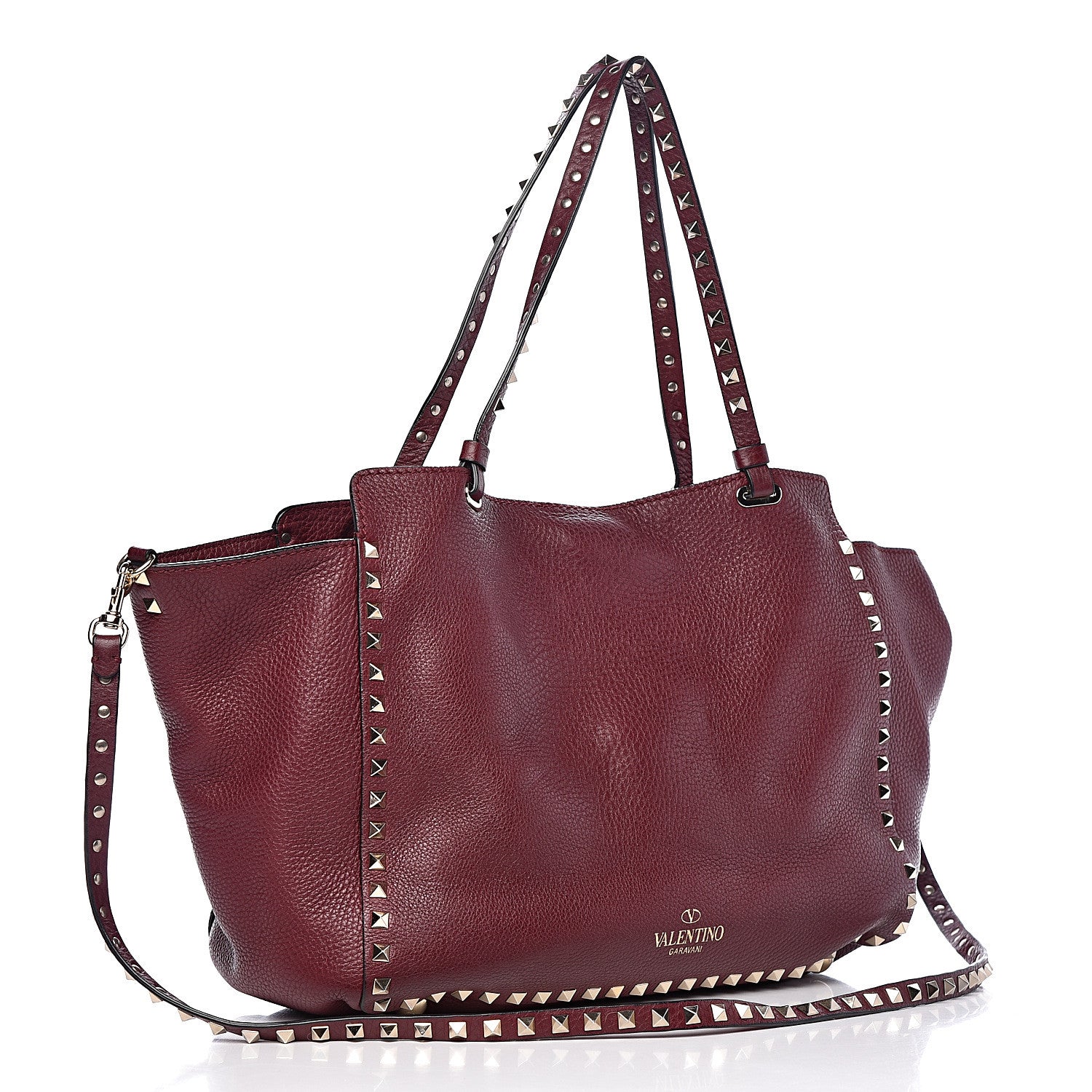Valentino Garavani Pebbled Calfskin Medium Rockstud Tote Cremisi 4 of 14