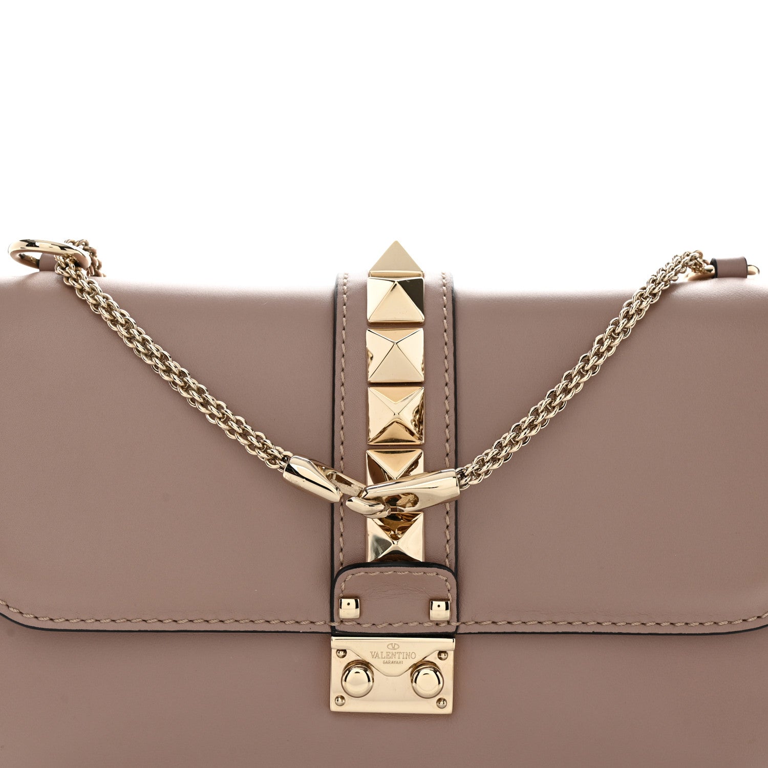 Valentino Garavani Vitello Medium Glam Lock Rockstud Flap Poudre 8 of 10