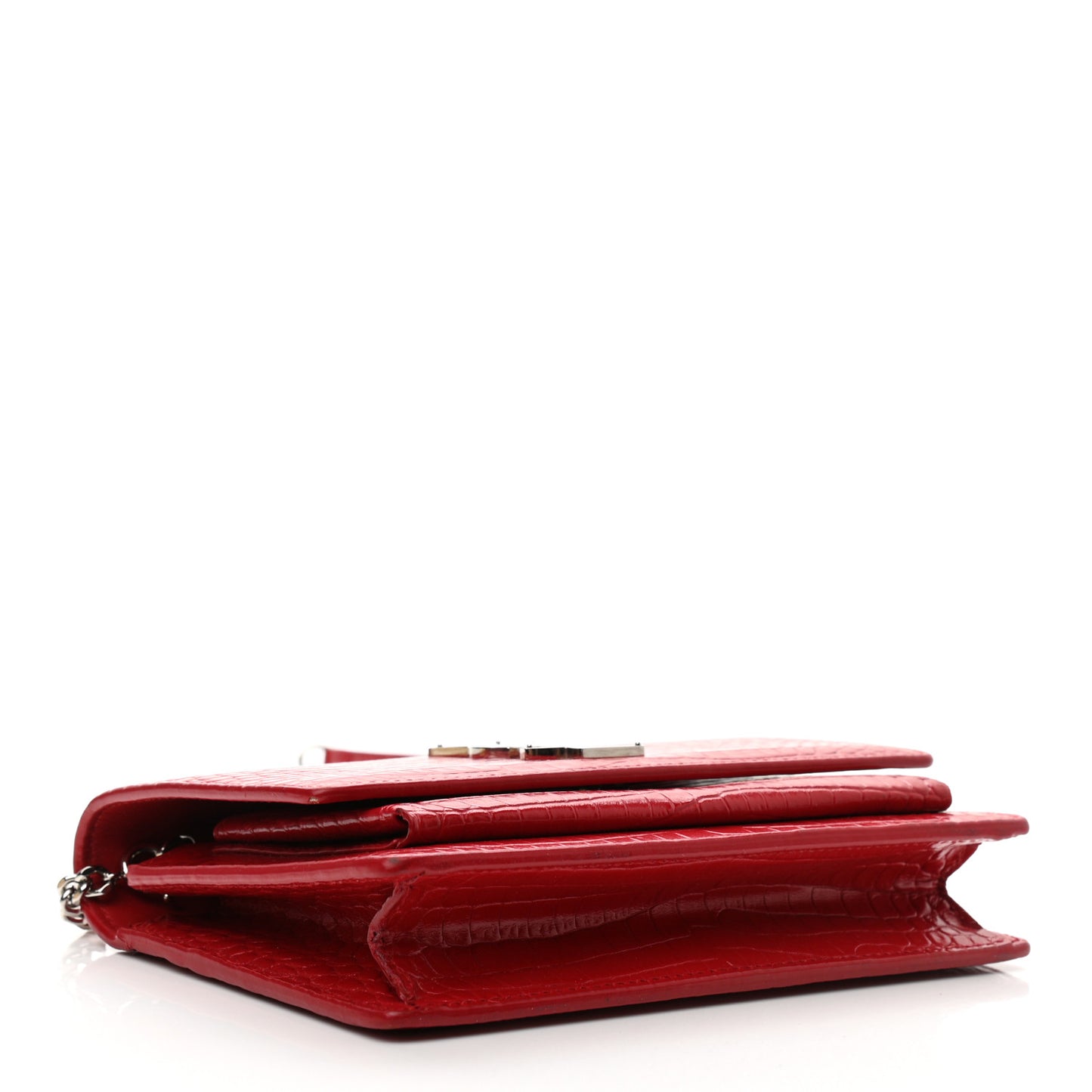 Calfskin Crocodile Embossed Monogram Sunset Chain Wallet Rouge Eros