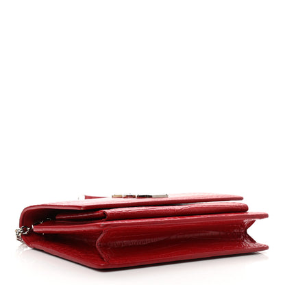 Saint Laurent Calfskin Crocodile Embossed Monogram Sunset Chain Wallet Rouge Eros 4 of 17