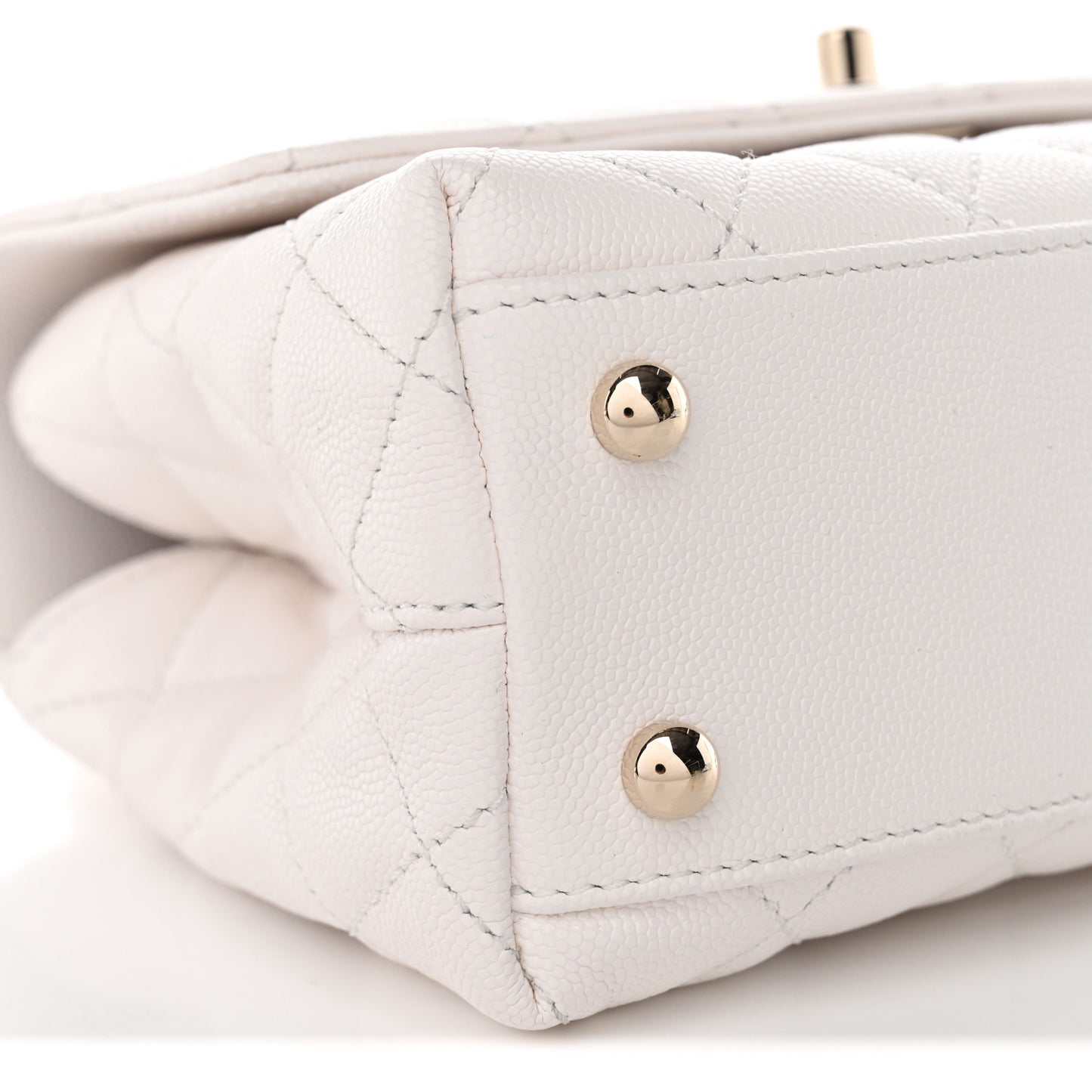 Caviar Quilted Mini Coco Handle Flap White
