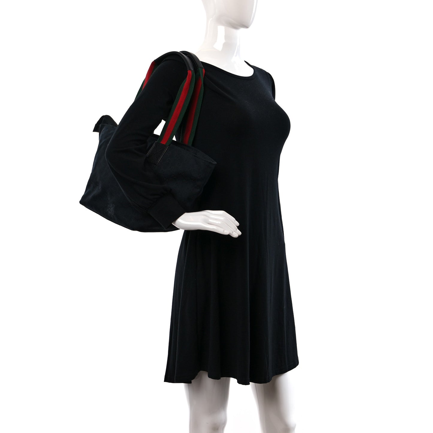 GG Monogram Medium Web Handle Bucket Tote Black