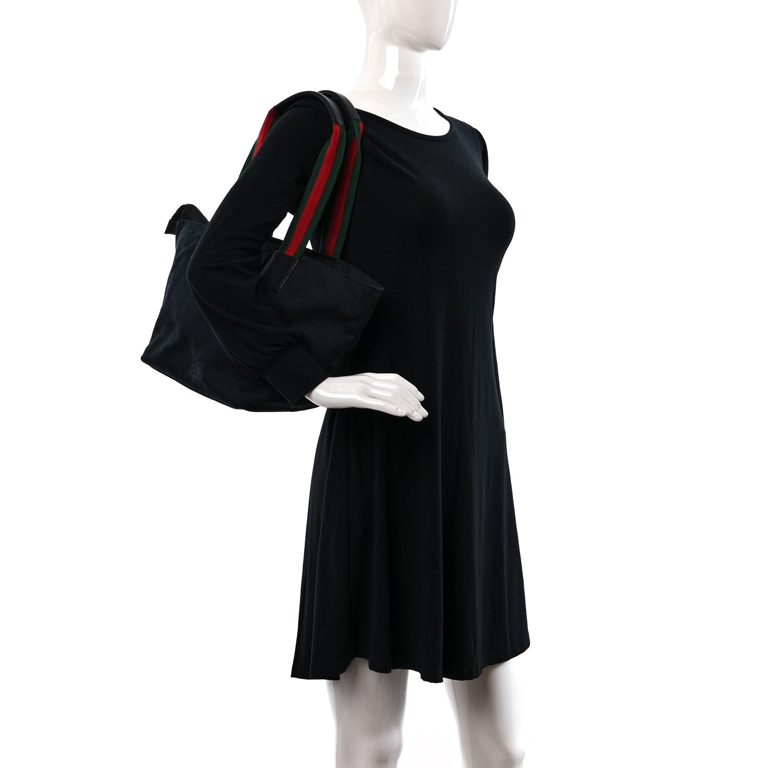 Gucci GG Monogram Medium Web Handle Bucket Tote Black 2 of 10