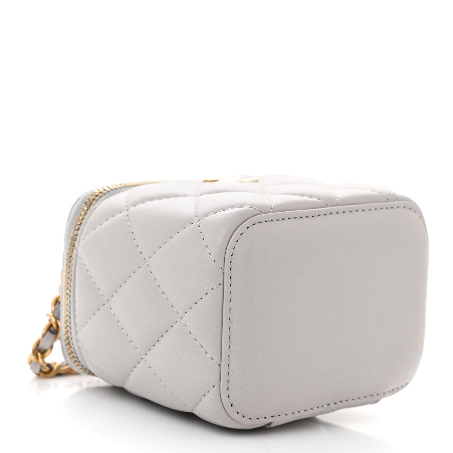Lambskin Quilted Top Handle Mini Vanity Case With Chain Grey