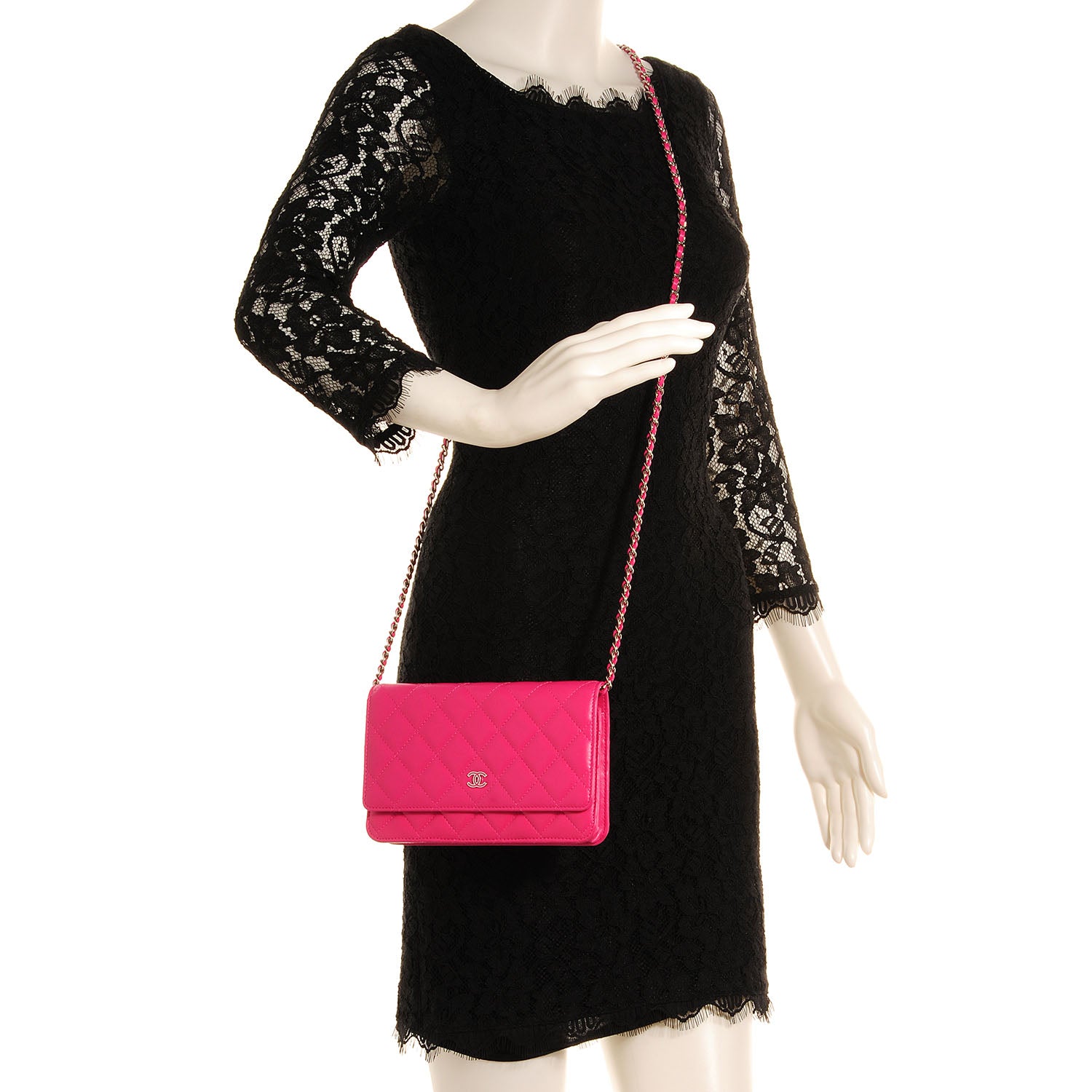 Chanel Lambskin Wallet On Chain WOC Fuchsia 2 of 8