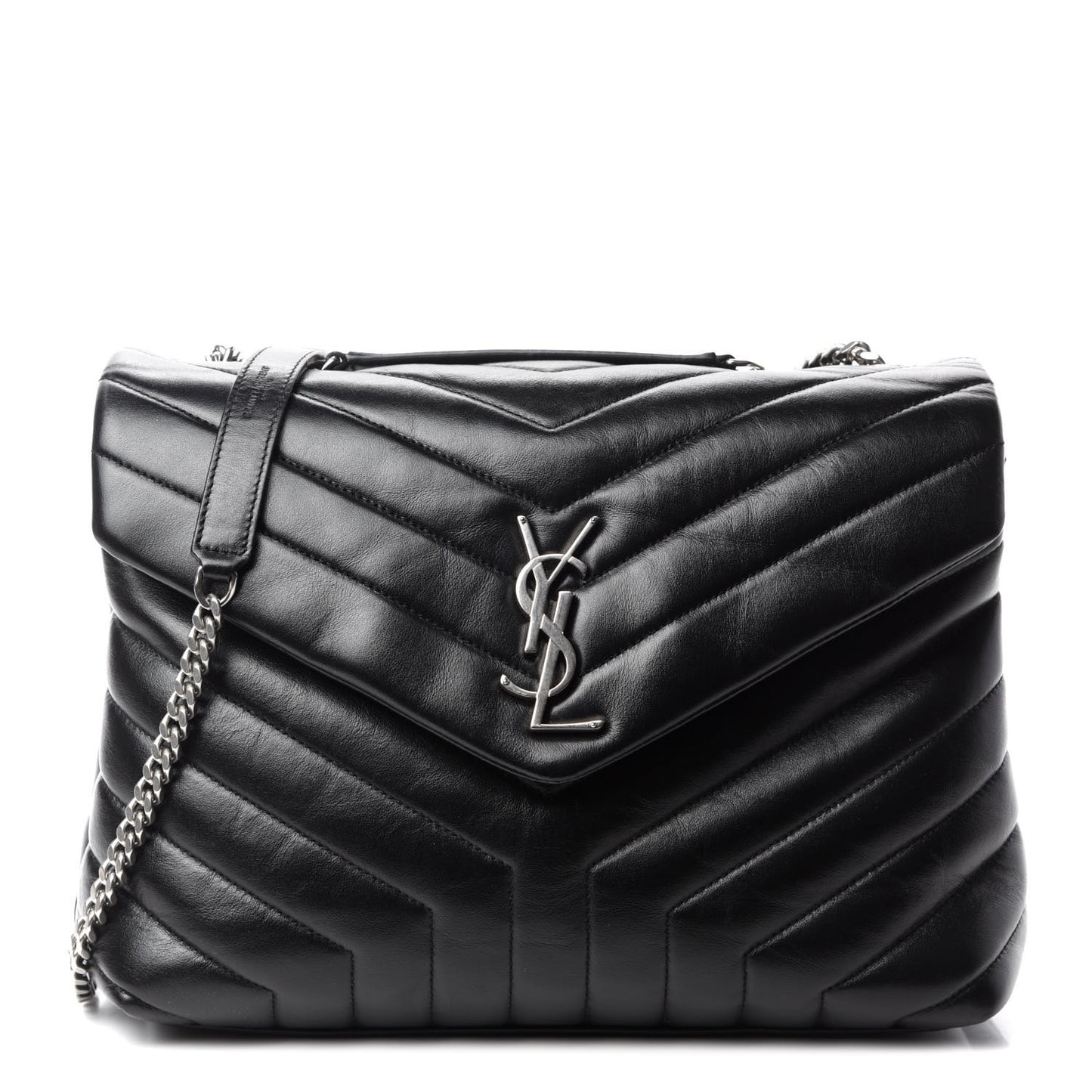 Calfskin Y Quilted Monogram Medium Loulou Chain Satchel Black