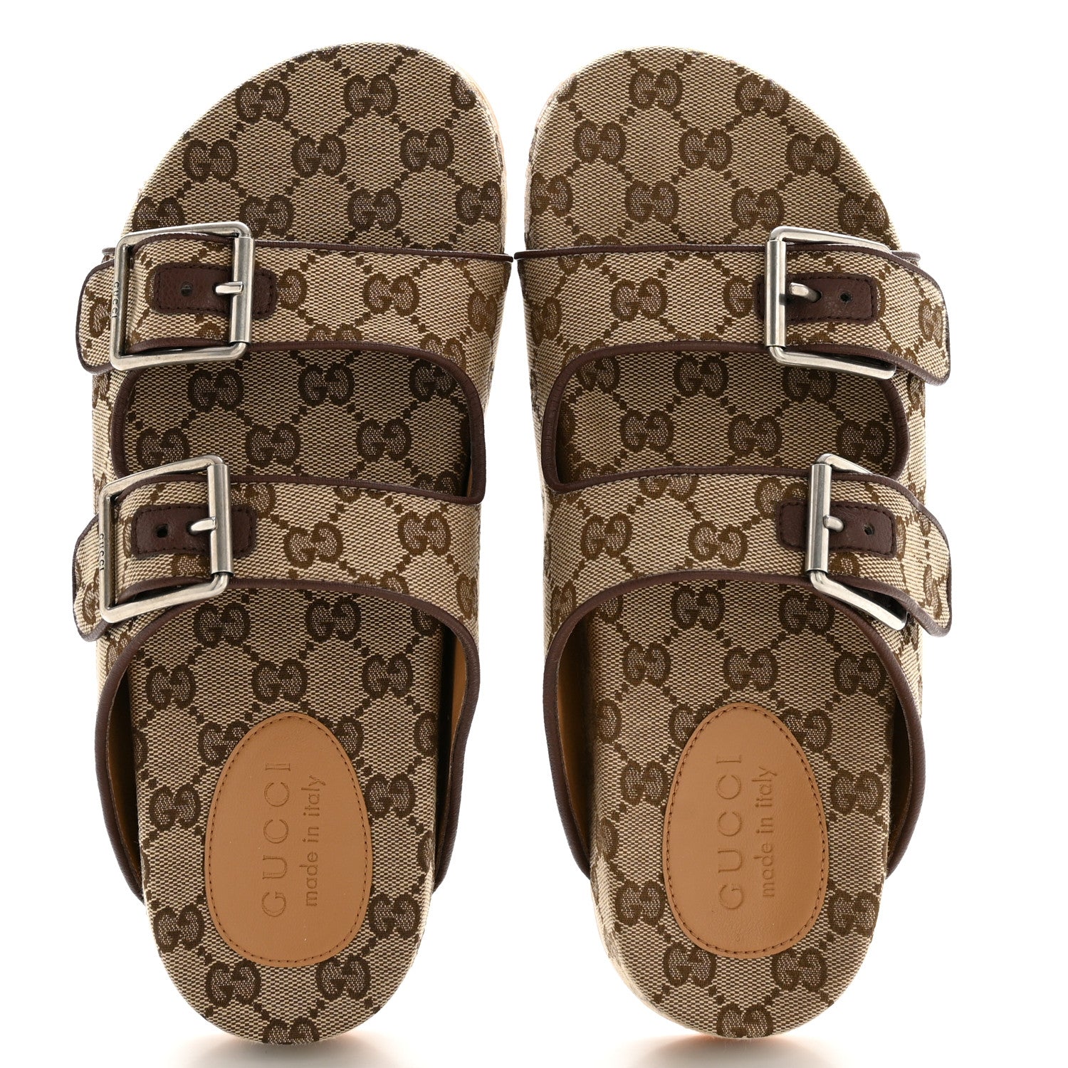 Gucci GG Monogram Lavaredo Eco Fabric Mens Slide Sandals With Straps 7 Beige Ebony Light Brown 2 of 10