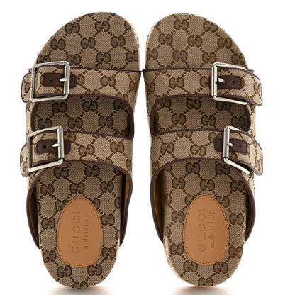 Gucci GG Monogram Lavaredo Eco Fabric Mens Slide Sandals With Straps 7 Beige Ebony Light Brown 2 of 10