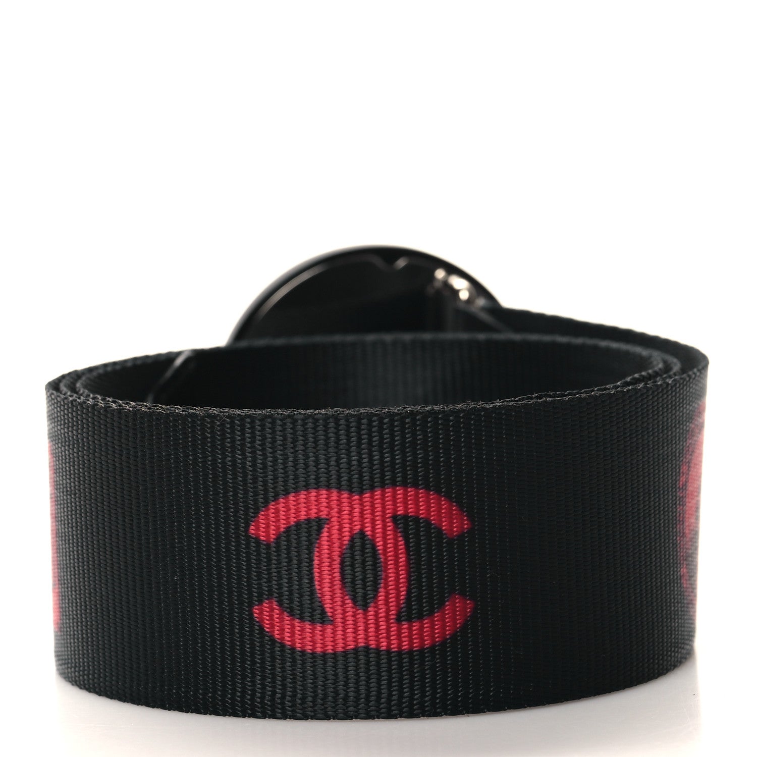Chanel Canvas CC Logo Record Belt 70 28 70 28 Black Red 2 of 5
