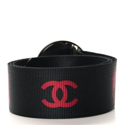 Chanel Canvas CC Logo Record Belt 70 28 70 28 Black Red 2 of 5