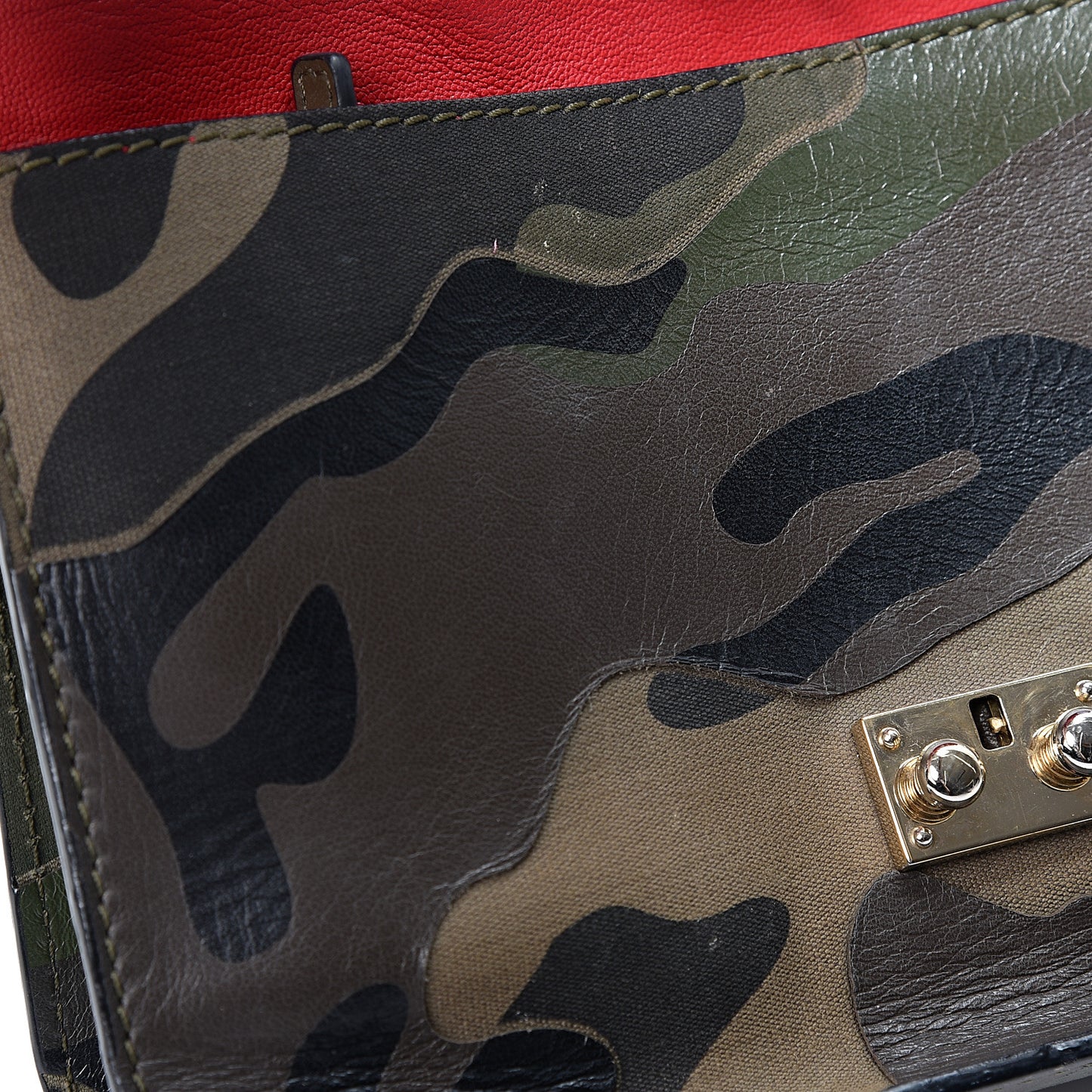 Nappa Canvas Camouflage Medium Glam Lock Rockstud Flap Verde