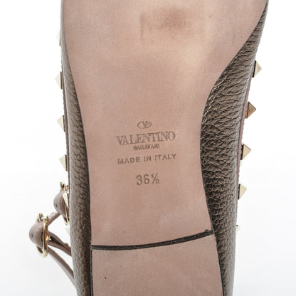 Valentino Garavani Metallic Pebbled Calfskin Rockstud Cage Ballerina Flats 36.5 Sasso Poudre 7 of 8