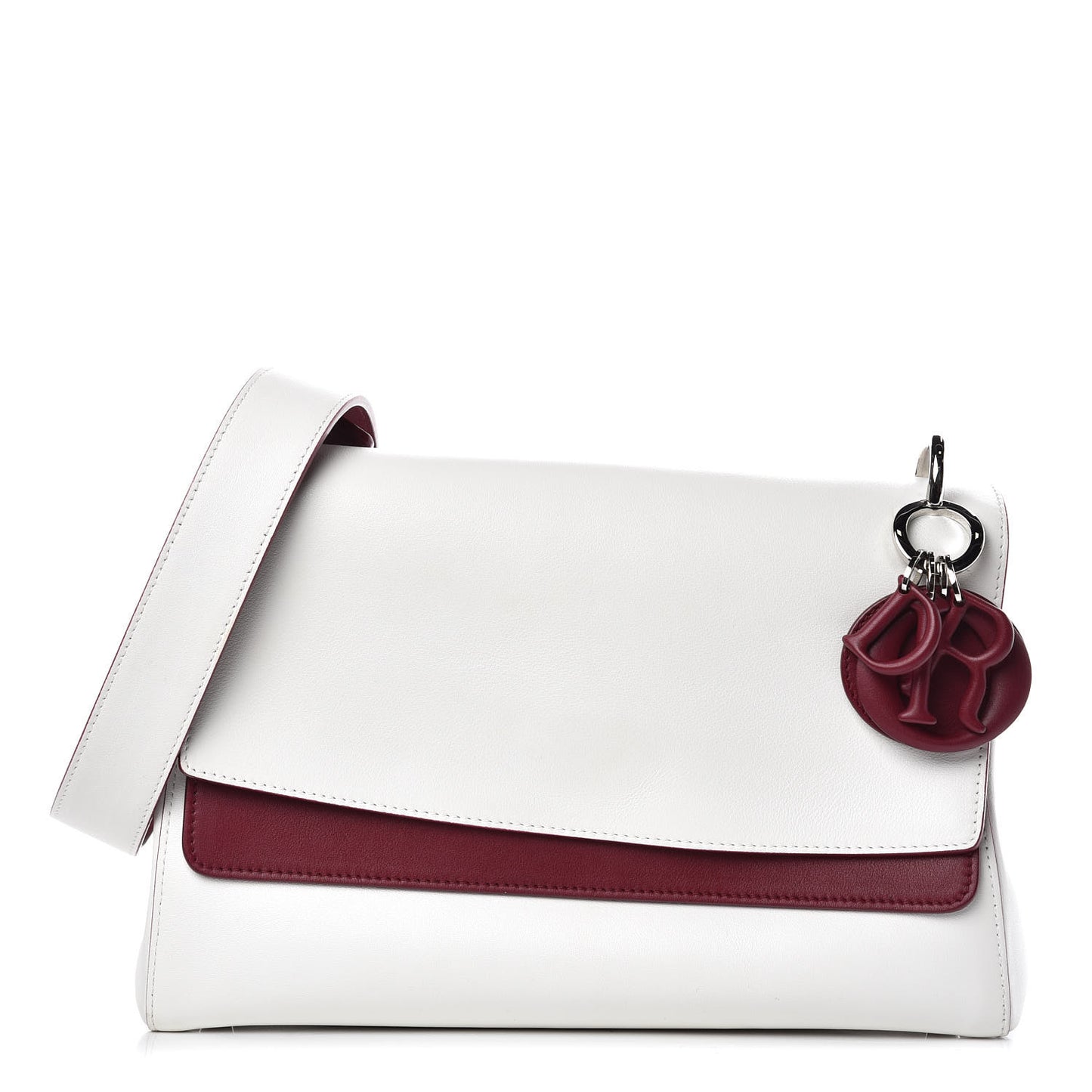 Calfskin Be Dior Double Flap White Burgundy