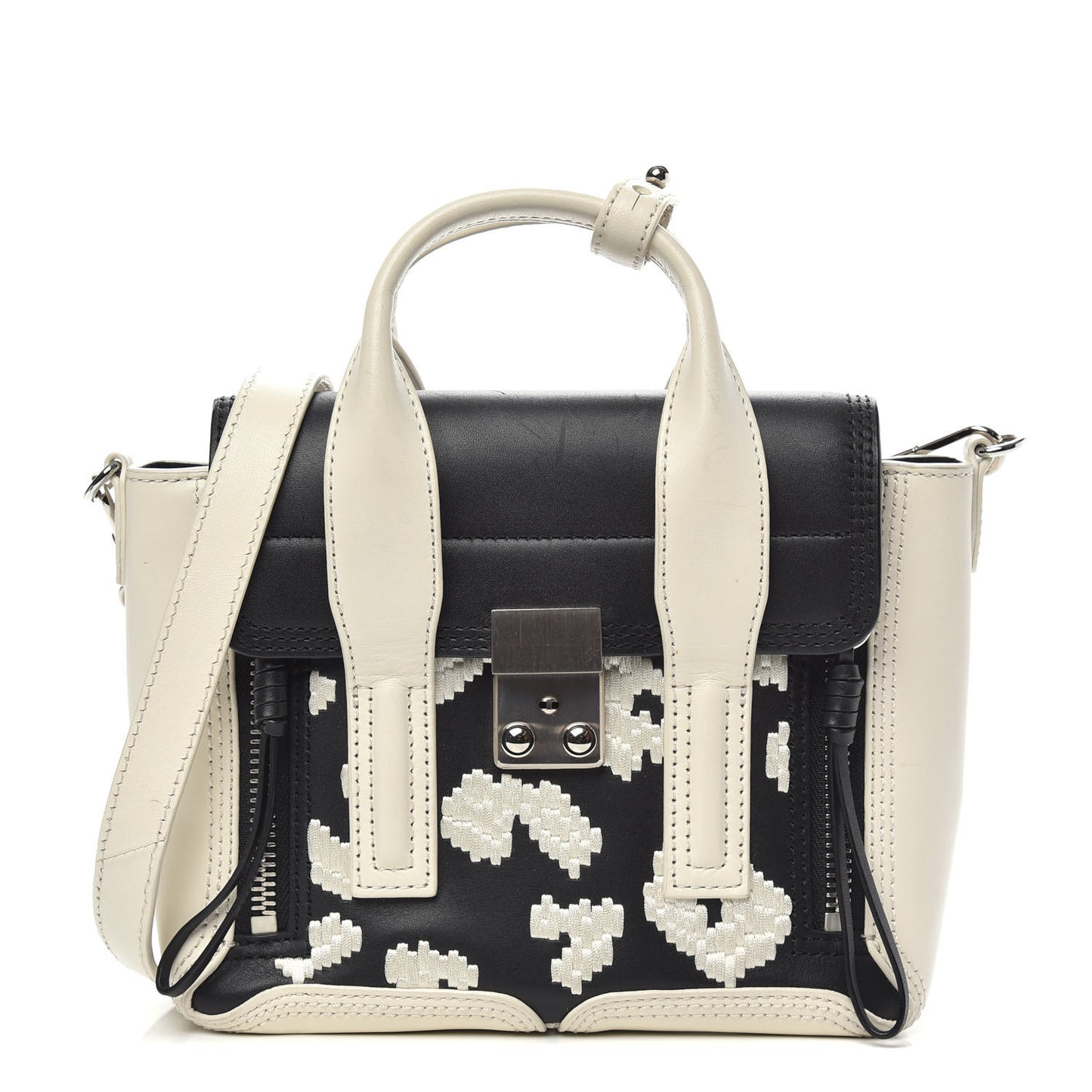Mini Embroidered Pashli Satchel White Black