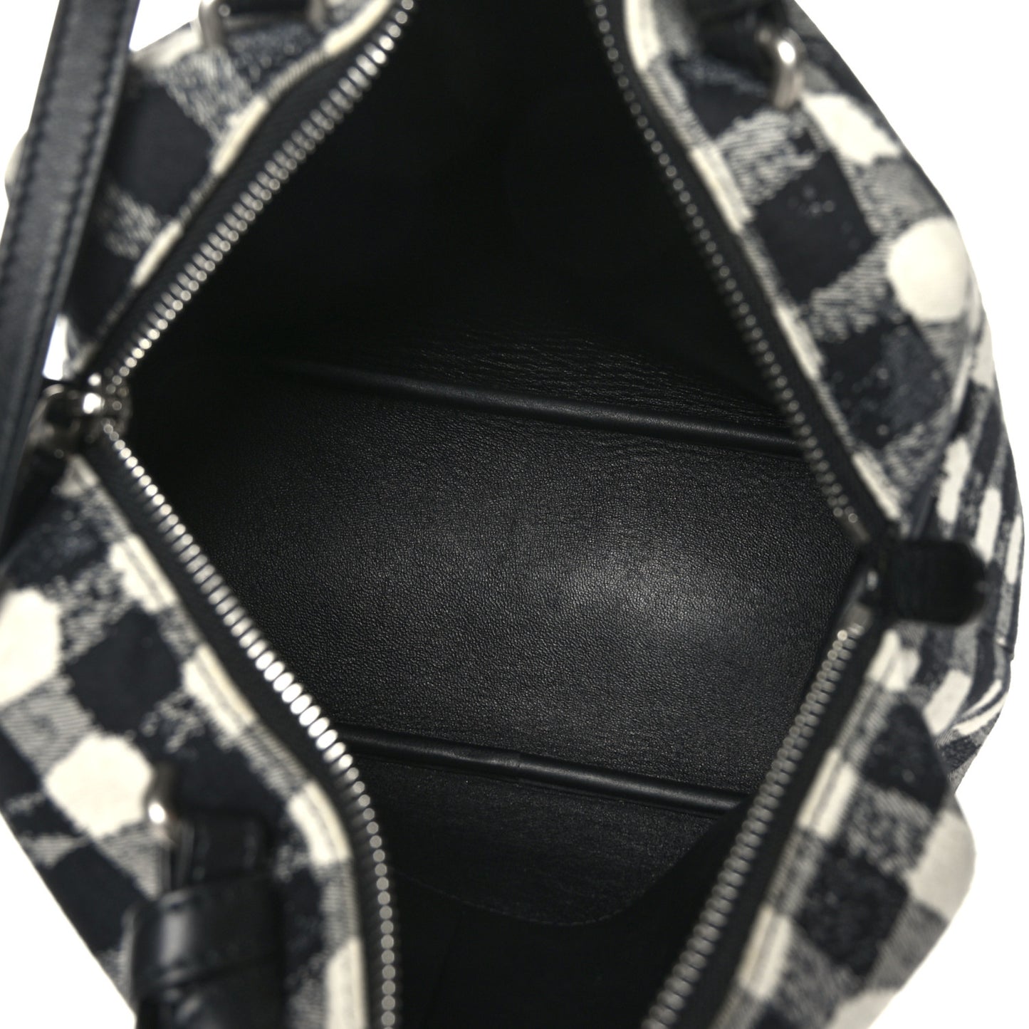 Canvas Calfskin Small Soft Cube Satchel Black White