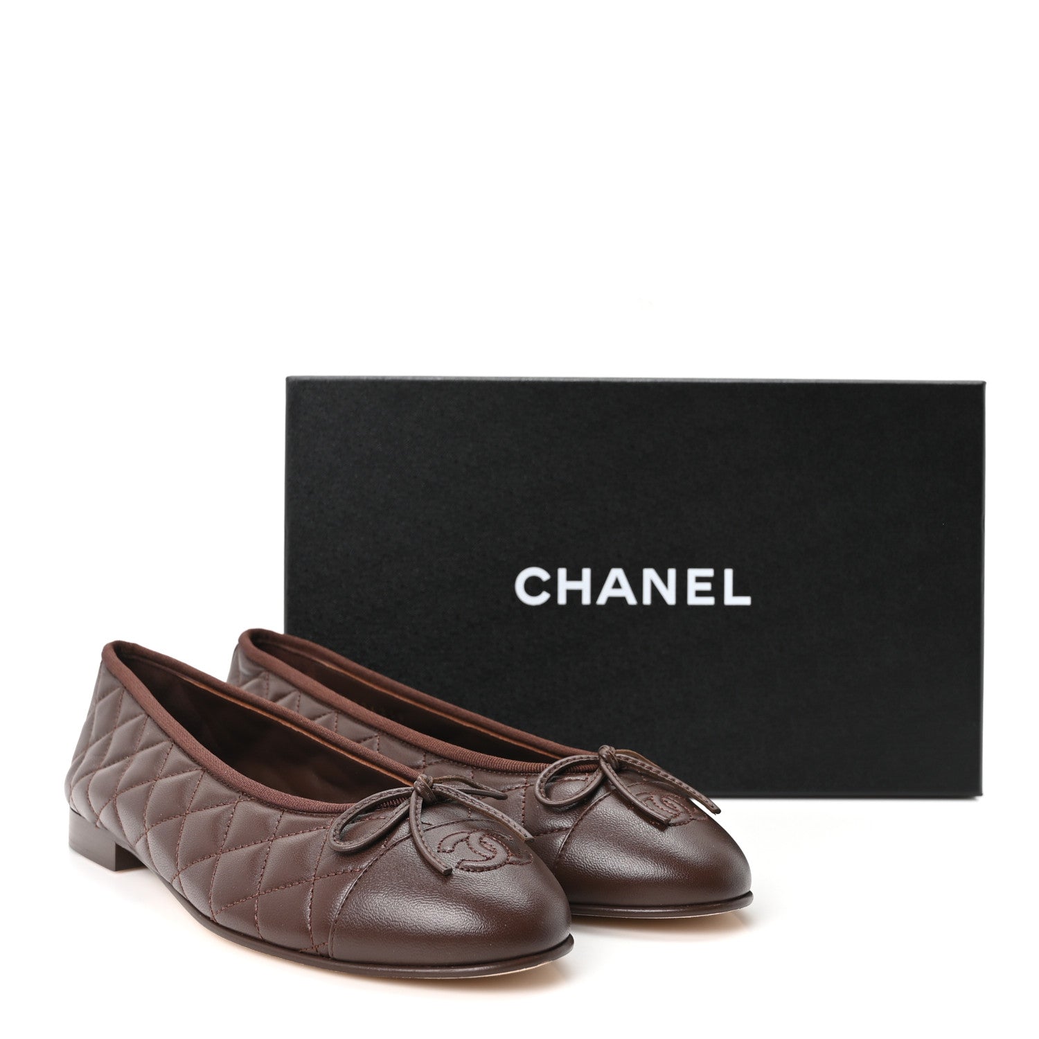 Chanel Lambskin Quilted CC Cap Toe Ballerina Flats 38.5 Dark Brown 10 of 10