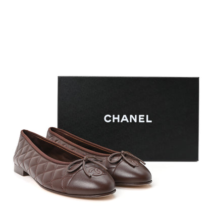 Chanel Lambskin Quilted CC Cap Toe Ballerina Flats 38.5 Dark Brown 10 of 10