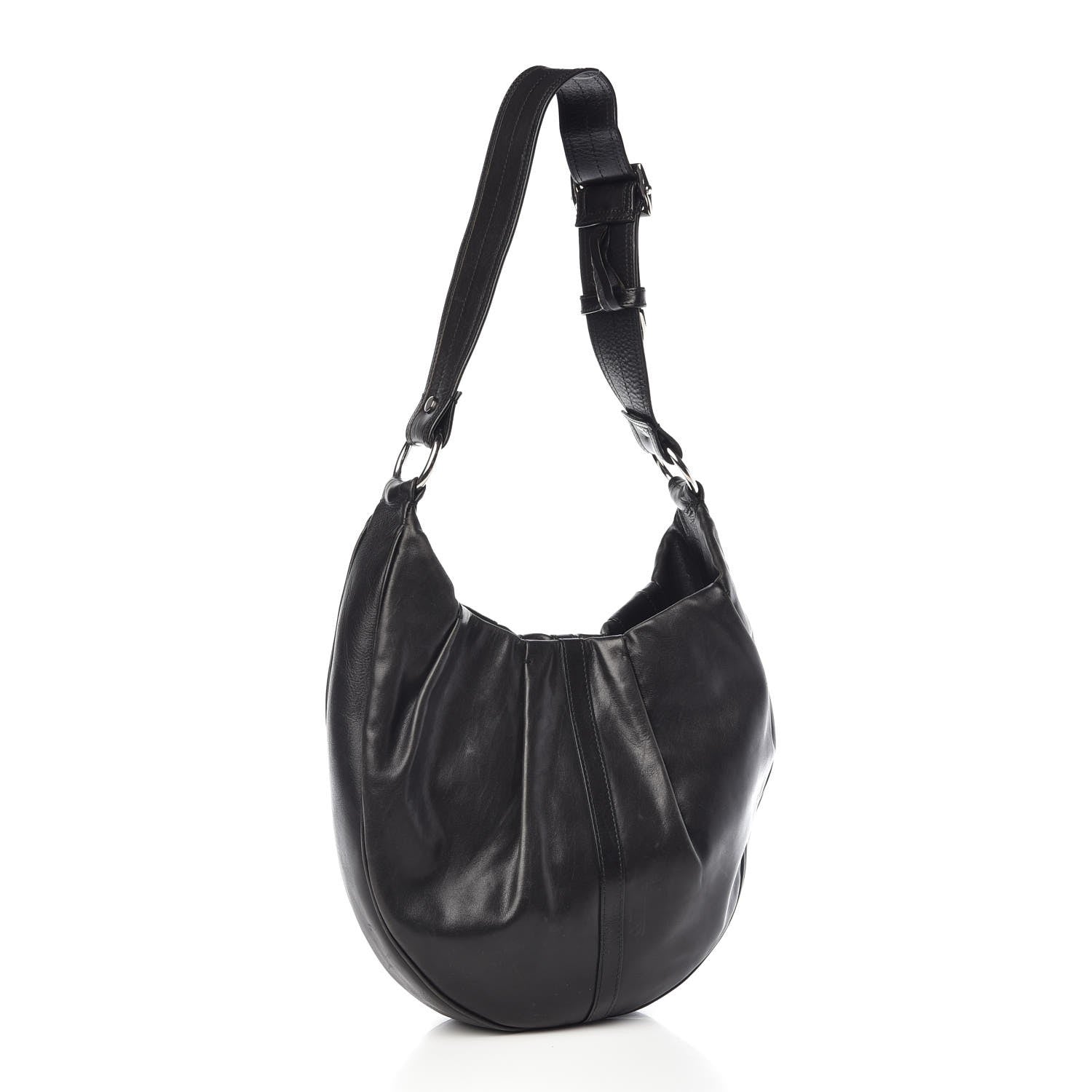 Saint Laurent Calfskin Pleated Rive Gauche Hobo Black 3 of 7