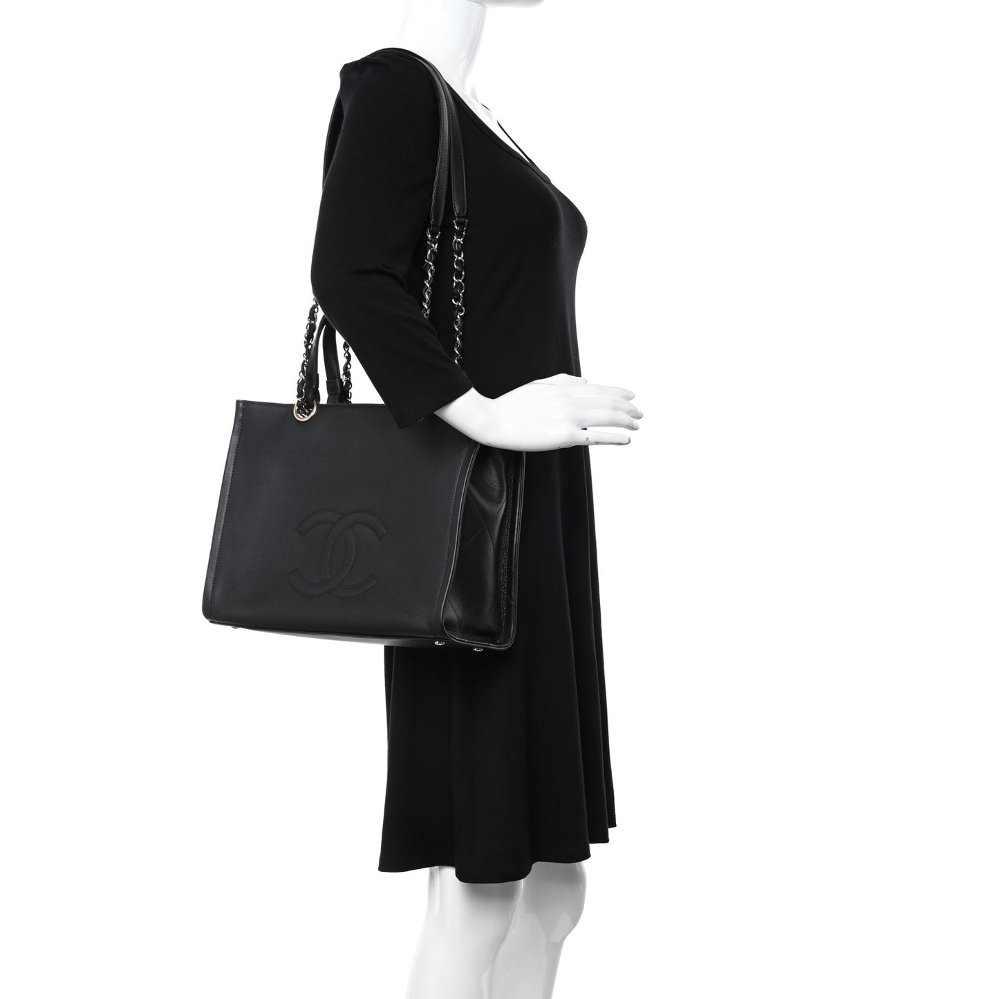 Calfskin CC Zipped Shopping Tote Black