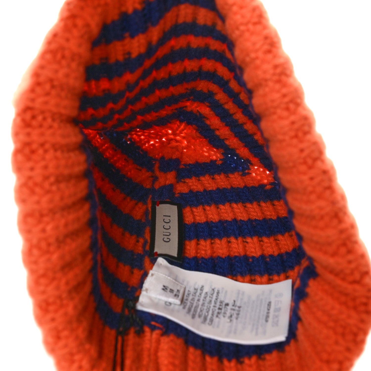 Gucci Wool Knit Bee Embroidered K2 Beanie Hat 58 Orange Blue 4 of 6