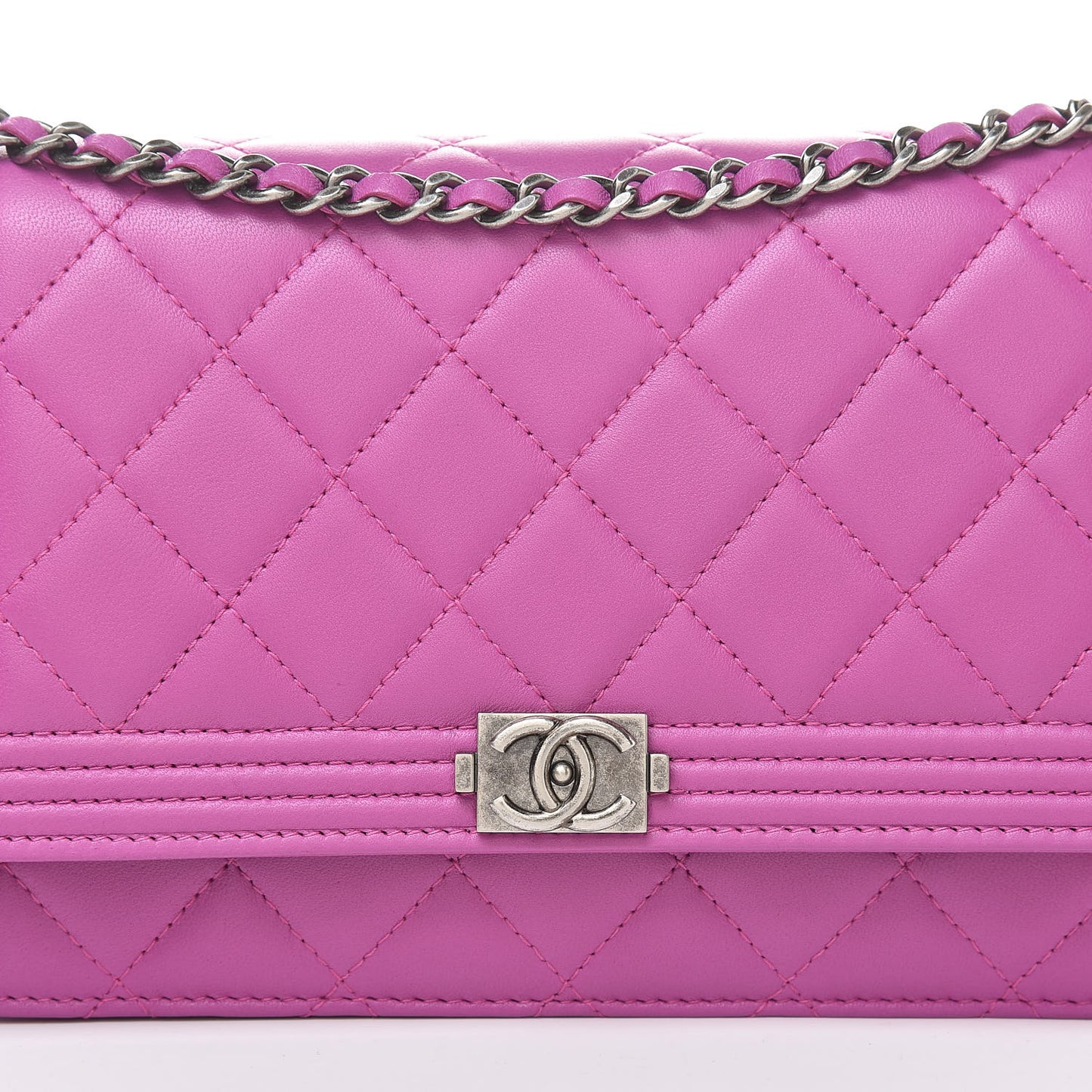 Lambskin Quilted Boy Wallet On Chain WOC Dark Pink