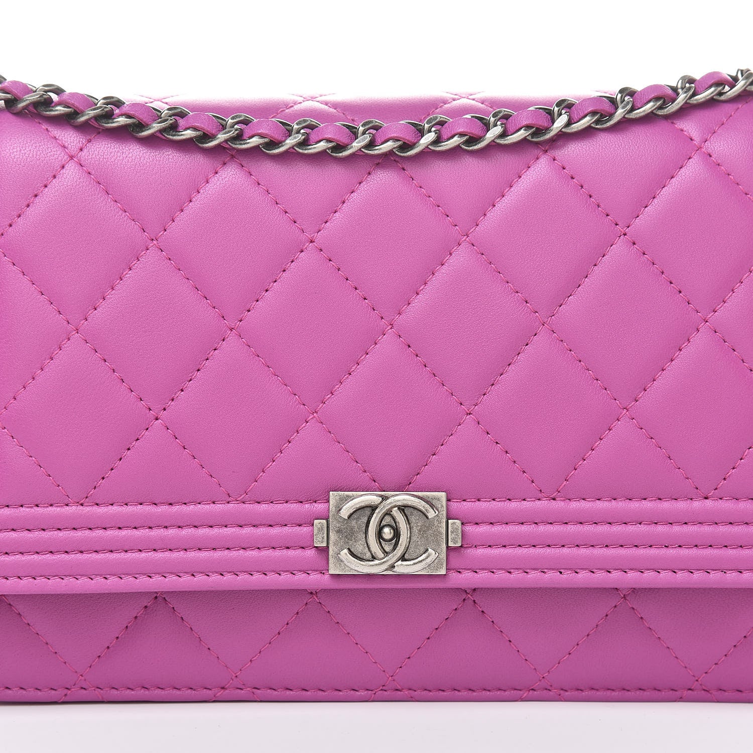 Chanel Lambskin Quilted Boy Wallet On Chain WOC Dark Pink 9 of 12