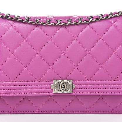 Chanel Lambskin Quilted Boy Wallet On Chain WOC Dark Pink 9 of 12