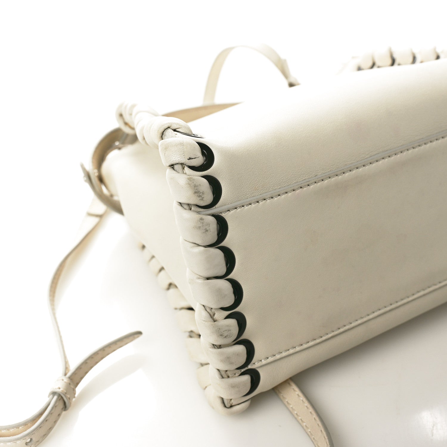 Fendi Nappa Lace Up Mini Peekaboo Iconic Satchel Bianco Carta 13 of 14