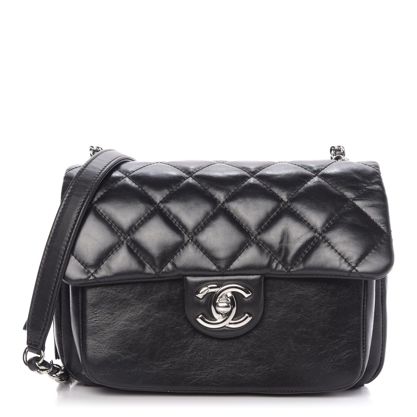 Aged Calfskin Quilted Express Zip Around Flap Black