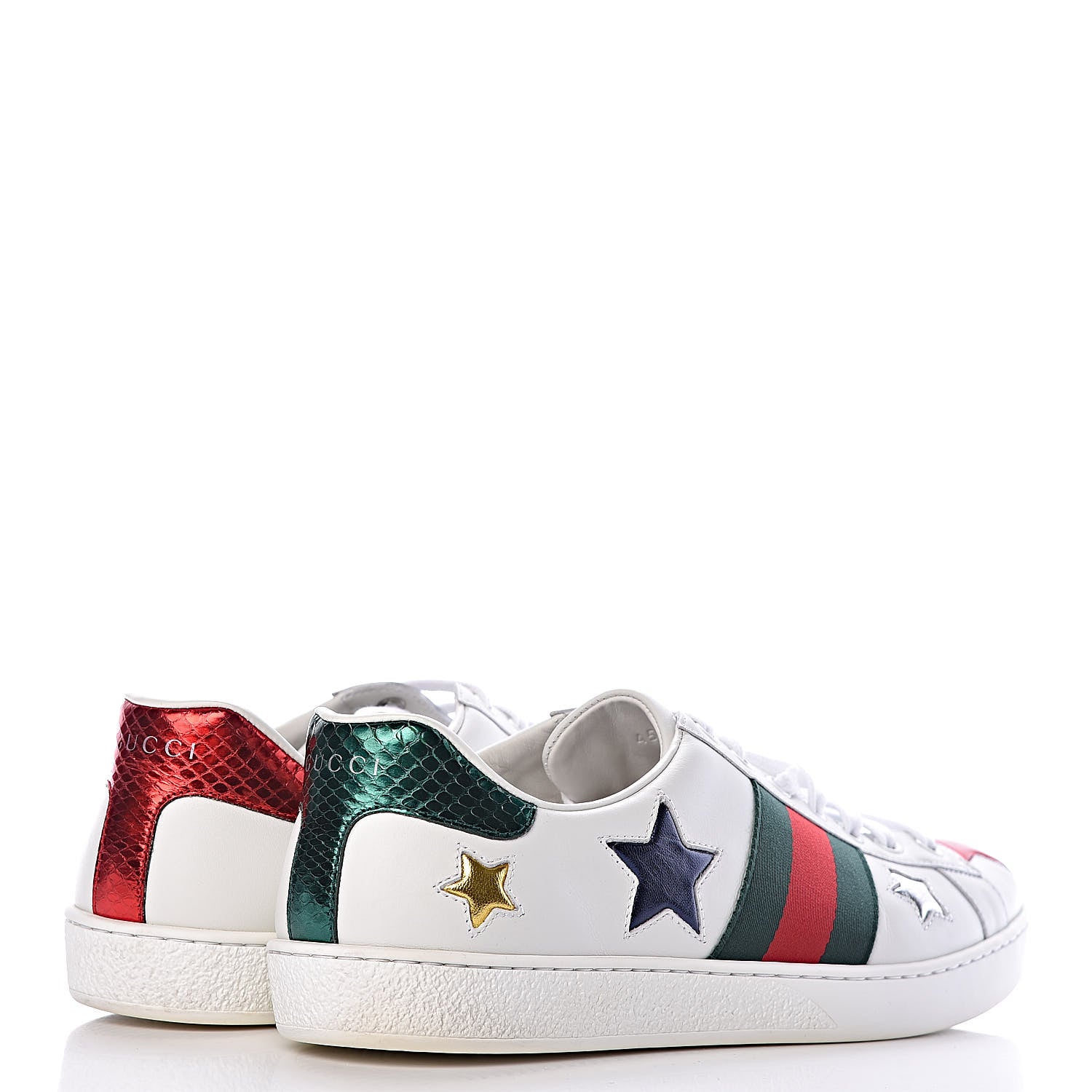 Gucci Calfskin Ayers Web Star Embroidered Mens Ace Sneakers 8.5 White Multi 4 of 11