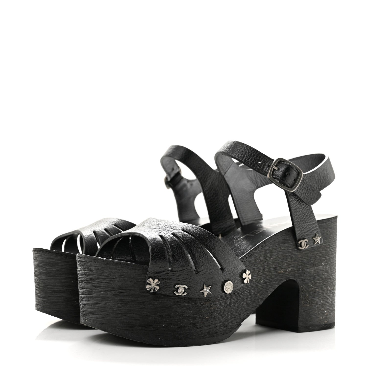 Chanel Goatskin Studded Platform Sandals 35 Black 4 of 10