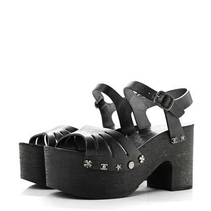 Chanel Goatskin Studded Platform Sandals 35 Black 4 of 10