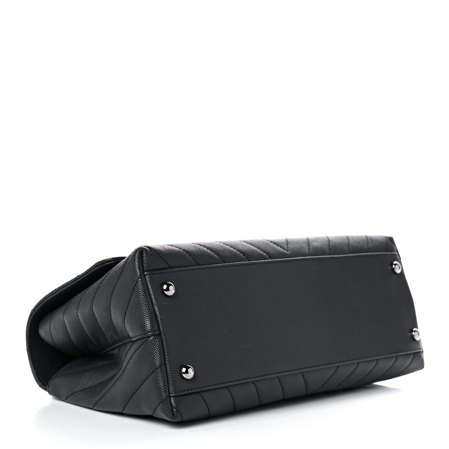 Caviar Chevron Quilted Small Coco Handle Flap Dark Grey