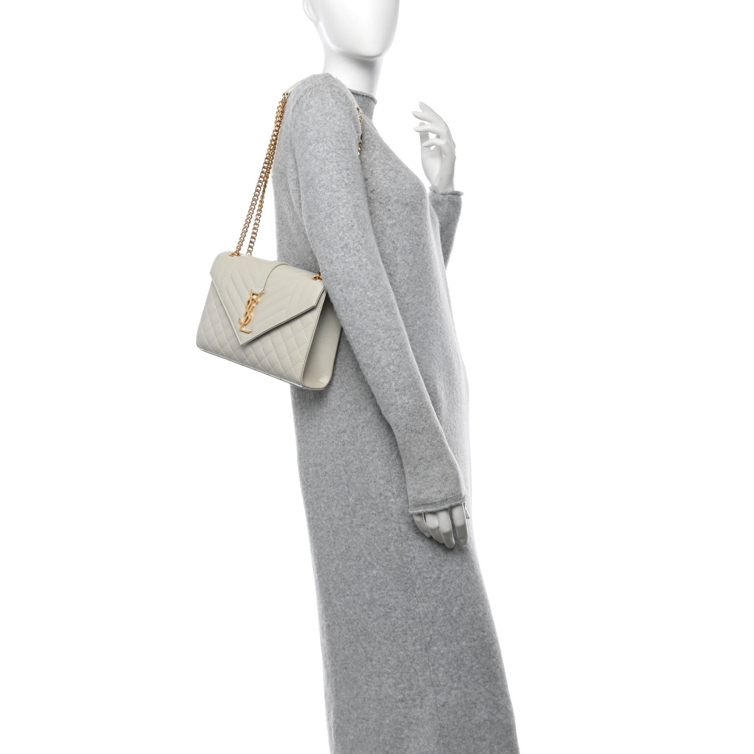 Saint Laurent Grain De Poudre Textured Mixed Matelasse Medium Triquilt Monogram Satchel Crema Soft 2 of 11
