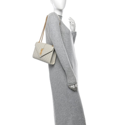 Saint Laurent Grain De Poudre Textured Mixed Matelasse Medium Triquilt Monogram Satchel Crema Soft 2 of 11