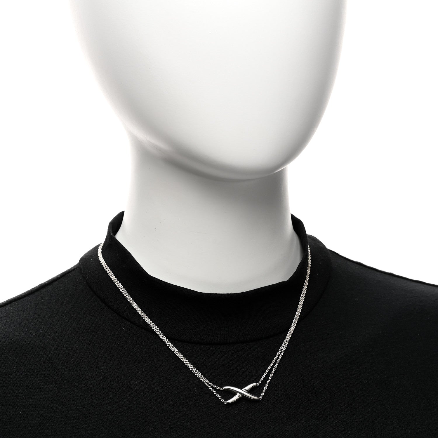Tiffany Sterling Silver Paloma Picasso Double Chain X Pendant Necklace 2 of 4